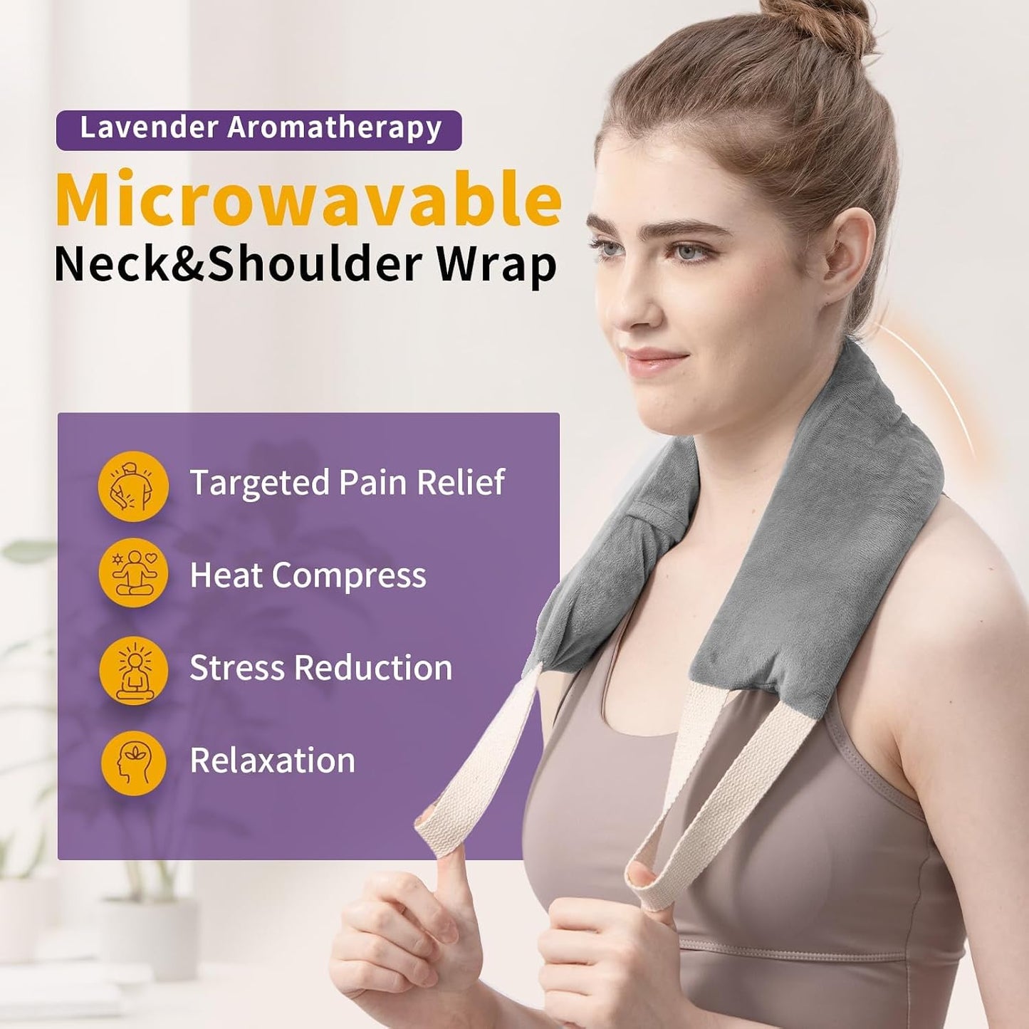 Neck Heating Pad Microwavable with Machine Washable Cover Weighted Microwave Heating Pad Neck Wrap for Shoulder Back Pain Relief, Warm Rice Bag Pack for Cramps Hot Cold Therapy 1.5lbs Lavender Scented