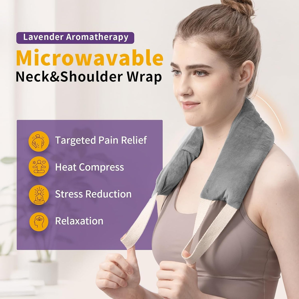 Neck Heating Pad Microwavable with Machine Washable Cover Weighted Microwave Heating Pad Neck Wrap for Shoulder Back Pain Relief, Warm Rice Bag Pack for Cramps Hot Cold Therapy 1.5lbs Lavender Scented