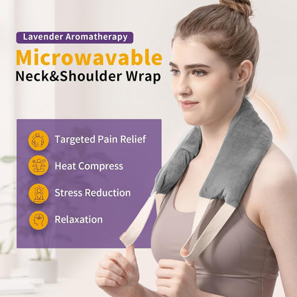 Neck Heating Pad Microwavable with Machine Washable Cover Weighted Microwave Heating Pad Neck Wrap for Shoulder Back Pain Relief, Warm Rice Bag Pack for Cramps Hot Cold Therapy 1.5lbs Lavender Scented