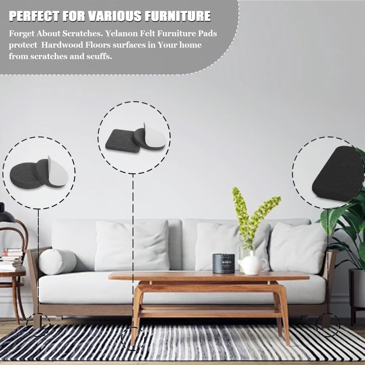 Felt Furniture Pads -56 Pcs(1+2)” Premium Felt Pads for Chair Legs Furniture, Floor Protectors for Hardwood Floors,Brown