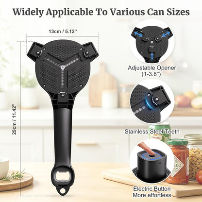 Electric Jar Opener for Seniors with Power Clamp Technology, 2-in-1 Patent Automatic Jar & Bottle Opener, 800mAh Rechargeable, Comes with Bonus Anti Slip Gripper Pad for Beer, Dressing and Jars