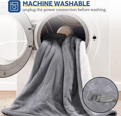 Sealy Electric Throw Blanket Heated Flannel & Sherpa Auto Shutoff 50"x60"