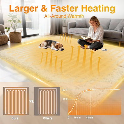 4x6 ft Electric Heated Floor Mat, Soft Plush Foot Warmer Area Rug, Grey