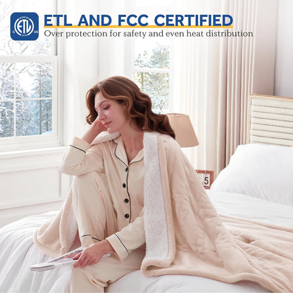Sealy Electric Blanket Throw 50×60, Flannel to Sherpa, Charcoal