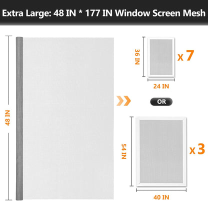 Secopad Window Screen and Screen Door Mesh Repair Kit, Black, 48in x 177in | Replacement Tools Kit, Easy to Install, Extra Large, Durable Fiberglass, Pet and Kid Friendly, For Window Door Patio & Porch