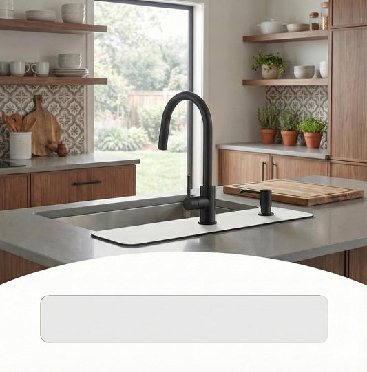 Customizable Kitchen Sink Faucet Mat: 30"Lx5.5"W Absorbent Splash Guard | Non-slip Fabric Rubber Mat, Cut to Fit Oval Rectangle Square Faucet & 2,3,4 Holes Irregular Sink with Soap Dispenser Air Gap