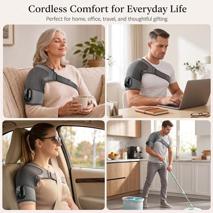Cordless Shoulder Heating Pad with Massage, Portable Heated Shoulder Massage Wrap Pain Relief Deep Tissue for Men Women