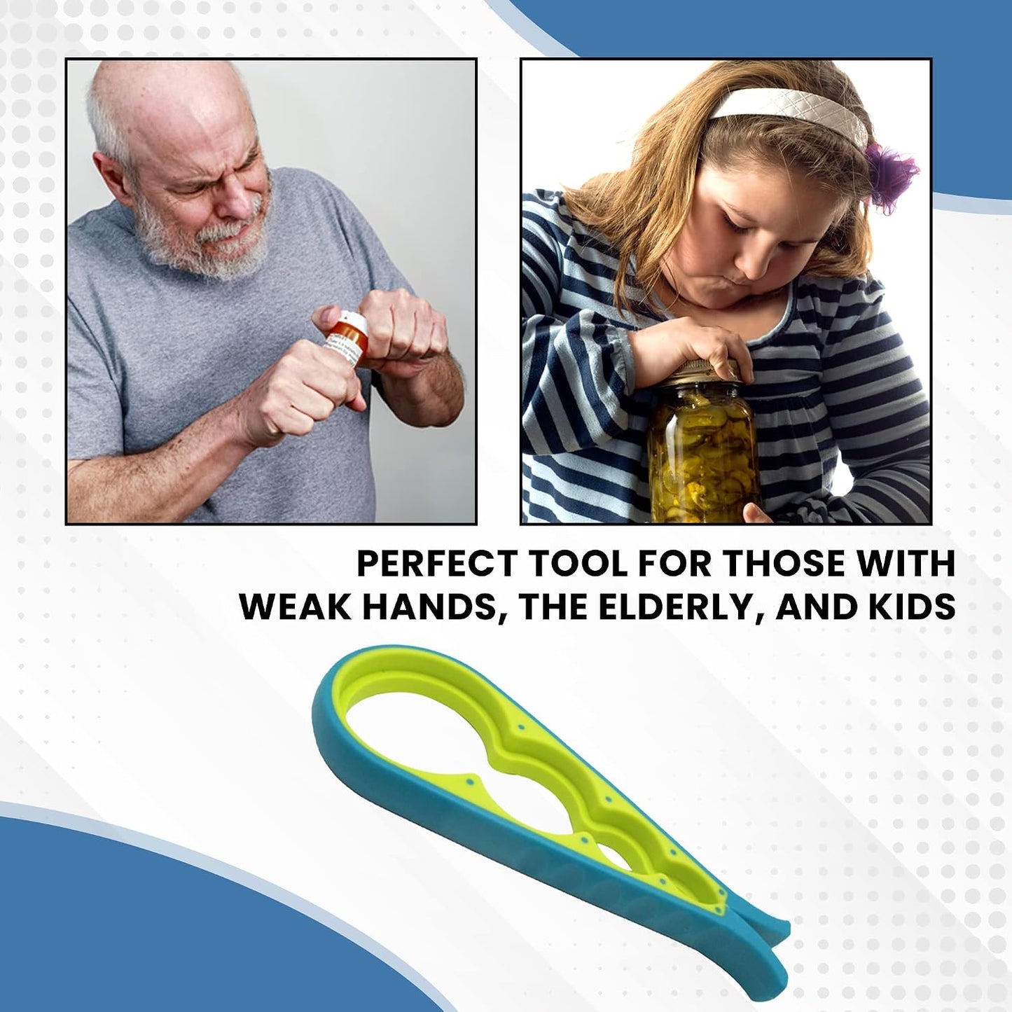 Gadgetime USA 4 in 1 Jar and Bottle Opener -(2 pack) Non-slip, Kitchen tool - Easy to Use Multifunctional for Weak Hands Seniors, or Arthritis - (Blue and Red)