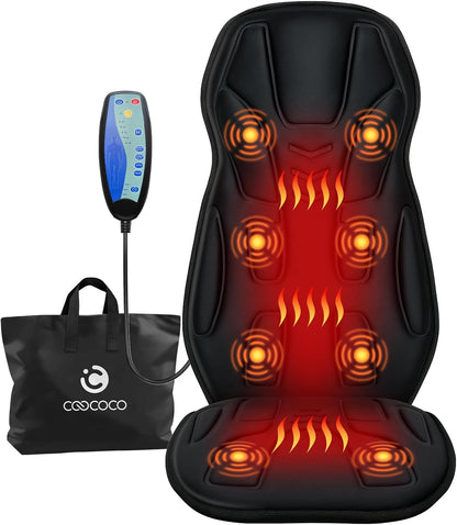 Vibration Back Massager with Heat, Massage Chair Pad with Carry Bag | Foldable heated seat cushion with carry bag, 3 heating zones, 5 modes, 3 intensities, 2 heat levels, 30/60/90 4 timer, office