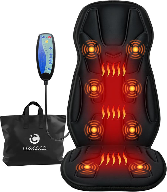 Vibration Back Massager with Heat, Massage Chair Pad with Carry Bag | Foldable heated seat cushion with carry bag, 3 heating zones, 5 modes, 3 intensities, 2 heat levels, 30/60/90 4 timer, office