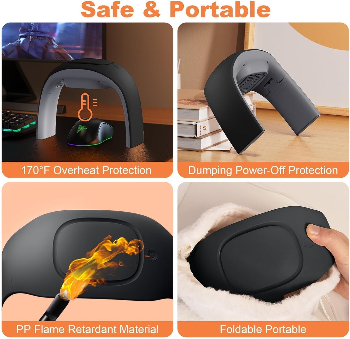 Space Heaters for Indoor Use,Desk Hand Warmer Ceramic Energy Efficient Heater with Thermostat,Personal Electric Desk Hand Heater,Heated Mouse Pad Hand Warmer for Office Women Men Gifts,Black