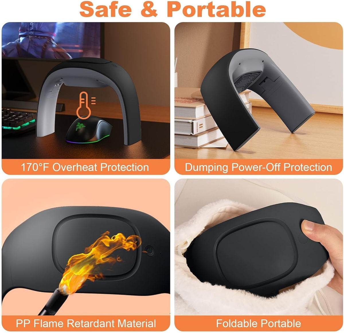 Space Heaters for Indoor Use,Desk Hand Warmer Ceramic Energy Efficient Heater with Thermostat,Personal Electric Desk Hand Heater,Heated Mouse Pad Hand Warmer for Office Women Men Gifts,Black