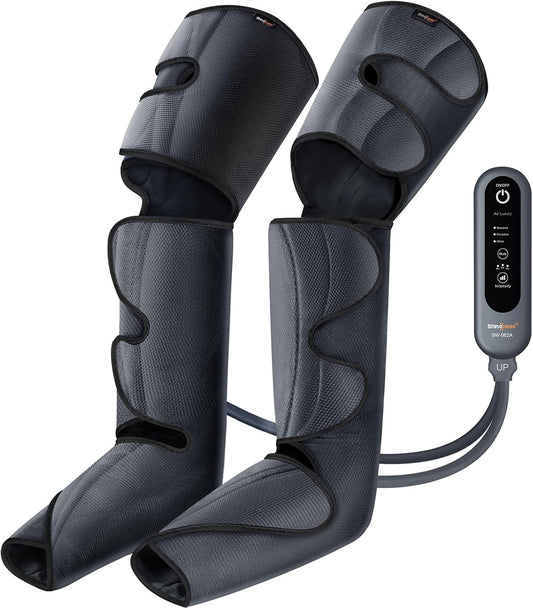 SHINE WELL Leg Compression Massager, Leg Massager for Circulation and Pain Relief, Air Compression Leg Massager with 3 Modes 3 Intensities 2 Extenders and Adjustable Wraps