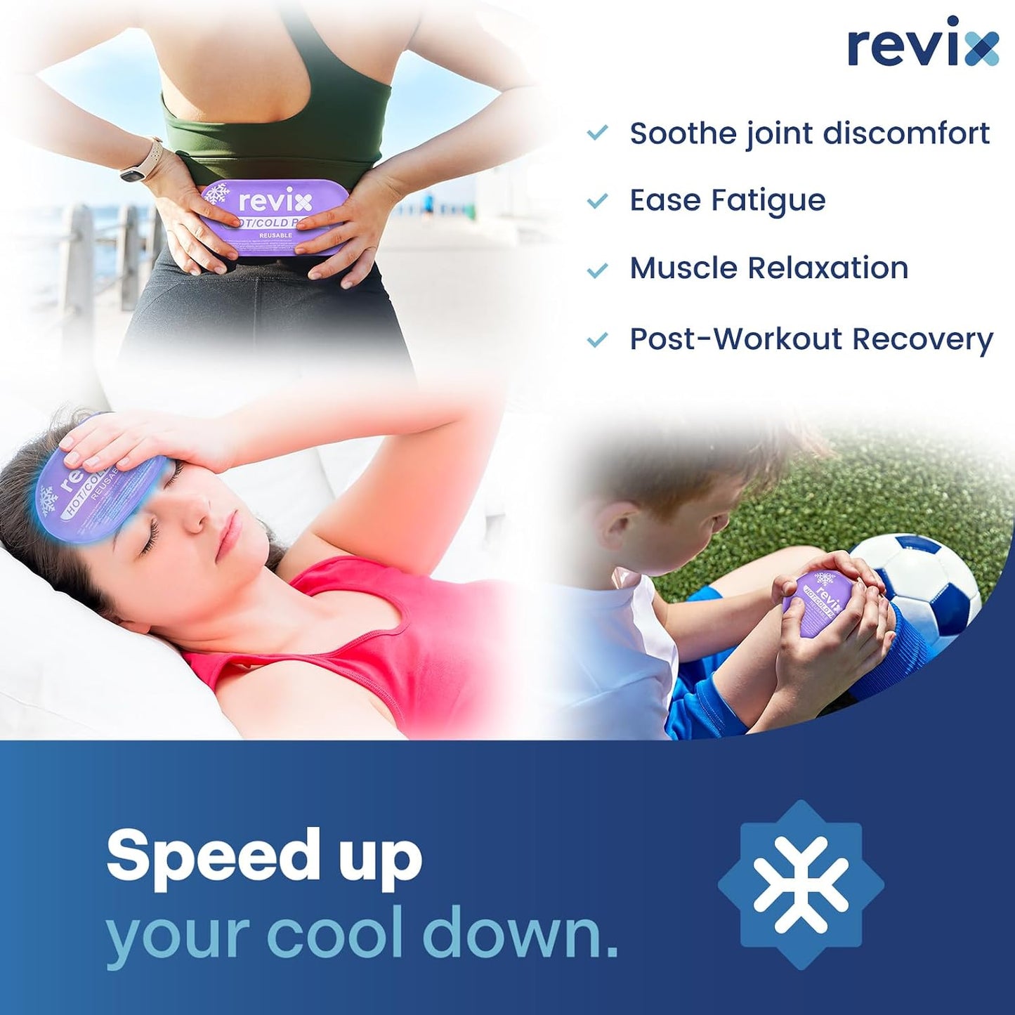 REVIX Ice Packs for Injuries, 5 Pack Hot & Cold Gel for Knee & Back | Adjustable Strap, Flexible Cooling Wrap for Shoulder, Neck & Arm, for Surgery Recovery, Muscle Relaxation