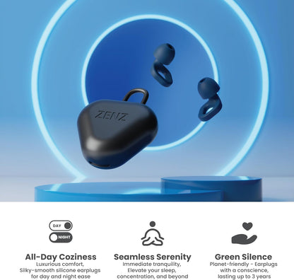 Zenz Unwind Ear Plugs for Sleeping Noise Reduction - Comfy Reusable Soft Silicone Earplugs for Focus, Study, Work - 8 Pair Eartips in XS/S/M/L - 27dB Hearing Protection with Storage Case - Onyx Black