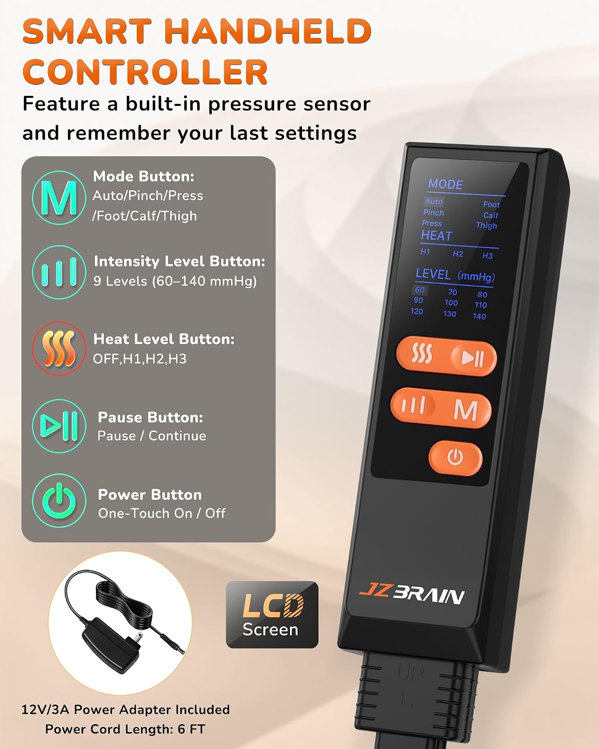 JZBRAIN Leg Compression Massager with Heat for Circulation and Pain Relief | Full Leg Massage For Recovery, Heated Knee, Pressure Sensor, LCD Display, 9 Intensity, 6 Modes, 3 Heat, Gift For Dad Mum Wife
