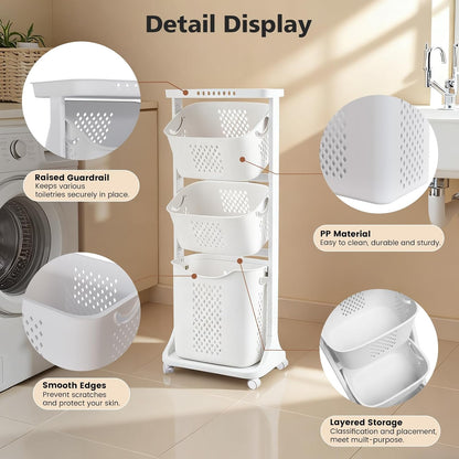 BAOKALER 4-Tier Laundry Hamper Sorter, Vertical Laundry Baskets with Wheel | Rolling Stackable Laundry Cart Removable, Organizer and Storage for Small Space, Dorm, Closet, Bathroom
