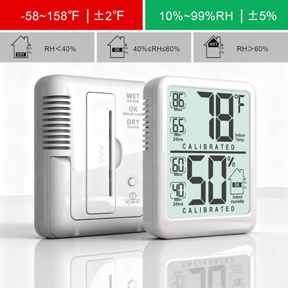 Room Thermometer Indoor Hygrometer, Temperature and Humidity Meter | W/ Battery, 24h Max/Min Record, Accurate Sensor, Fast Refresh, Easy to View, ℉/℃, Durable Kickstand, Compact, for Home Office