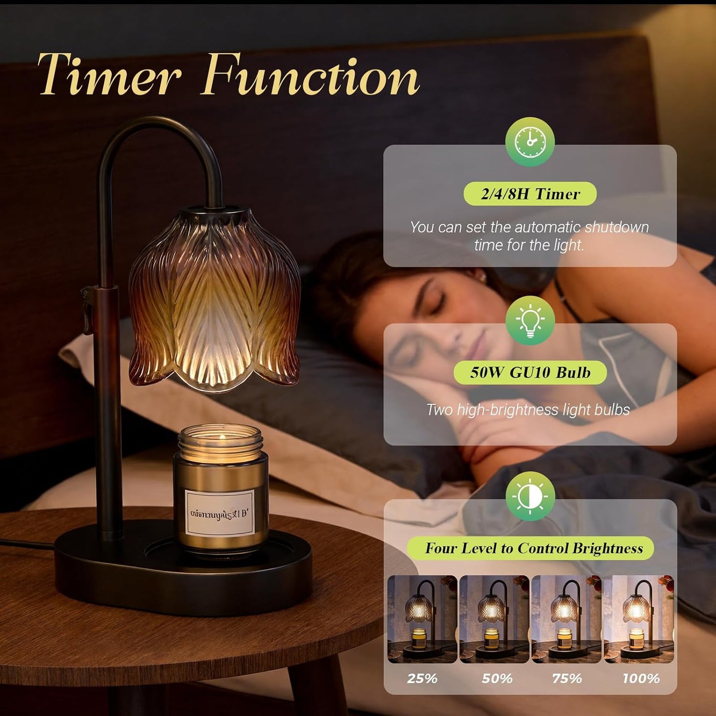 Flower Candle Warmer Lamp, Timer & 4-Level Dimmer, Adjustable Height | Flameless Electric Wax Warmer for Jar Candles, Includes 2 Bulbs, Pink, Home Decor Gift for Mom & Women, Housewarming