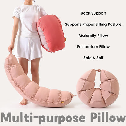 Peallow(Pat. Pend) – Long Round Body Pillow for Adults, Bolster Pillow for Sleeping, Soft and Supportive Pillow for Sleeping & Lumbar Support (Green-White, 29.5")