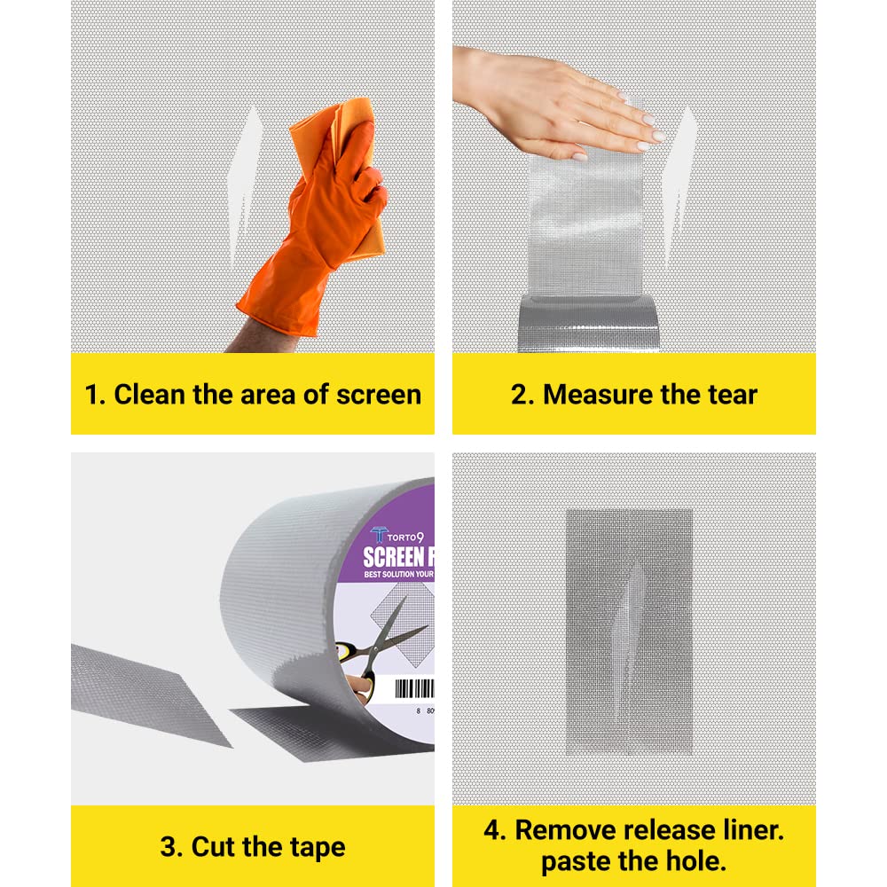TORTO9 Window Screen Repair Kit, 3-Layer Strong Adhesive & Waterproof Tape Fiberglass Covering mesh (Gray, 2 Inch x 6.5 FT)
