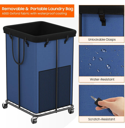 Laundry Hamper with Wheels, 150L Rolling Laundry Basket with Bag & Handles | Sturdy Metal Frame | Removable Bag | Large & Tall Dirty Clothes Hampers for Laundry Room, Bedroom, Dorm, Bathroom-Black