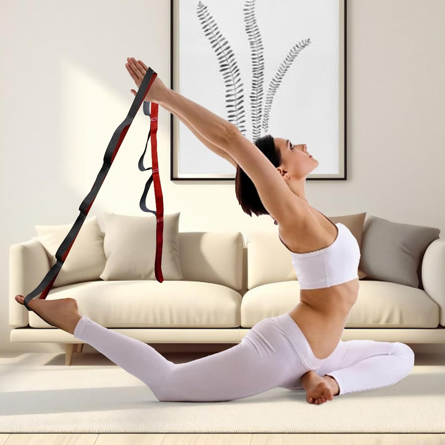 10 Loop Yoga Stretching Strap for Physical Therapy - Non-Elastic Exercise Band for Pilates, Yoga, Stretching for Women & Men