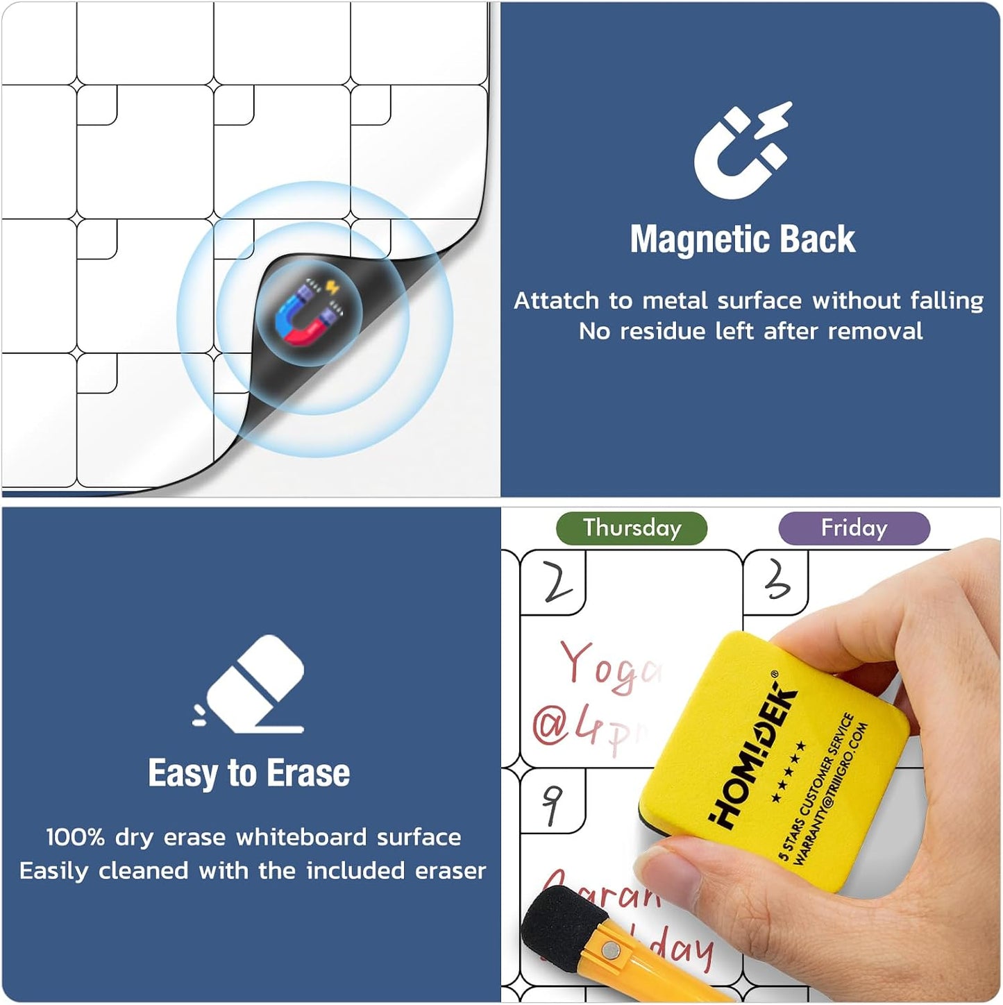 Magnetic Fridge Calendar Magnet, Dry Erase Whiteboard Calendar and Family Chore Chart for Adults with Magnetic List, Dry Erase Markers and Eraser - 14 x 11 Inches