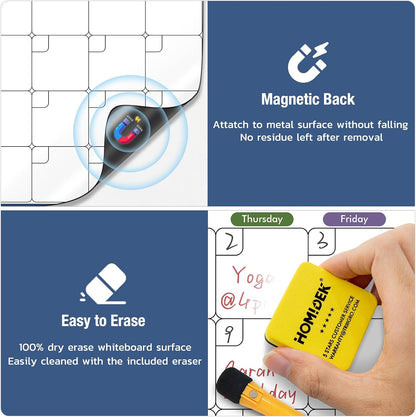 Magnetic Fridge Calendar Magnet, Dry Erase Whiteboard Calendar and Family Chore Chart for Adults with Magnetic List, Dry Erase Markers and Eraser - 14 x 11 Inches