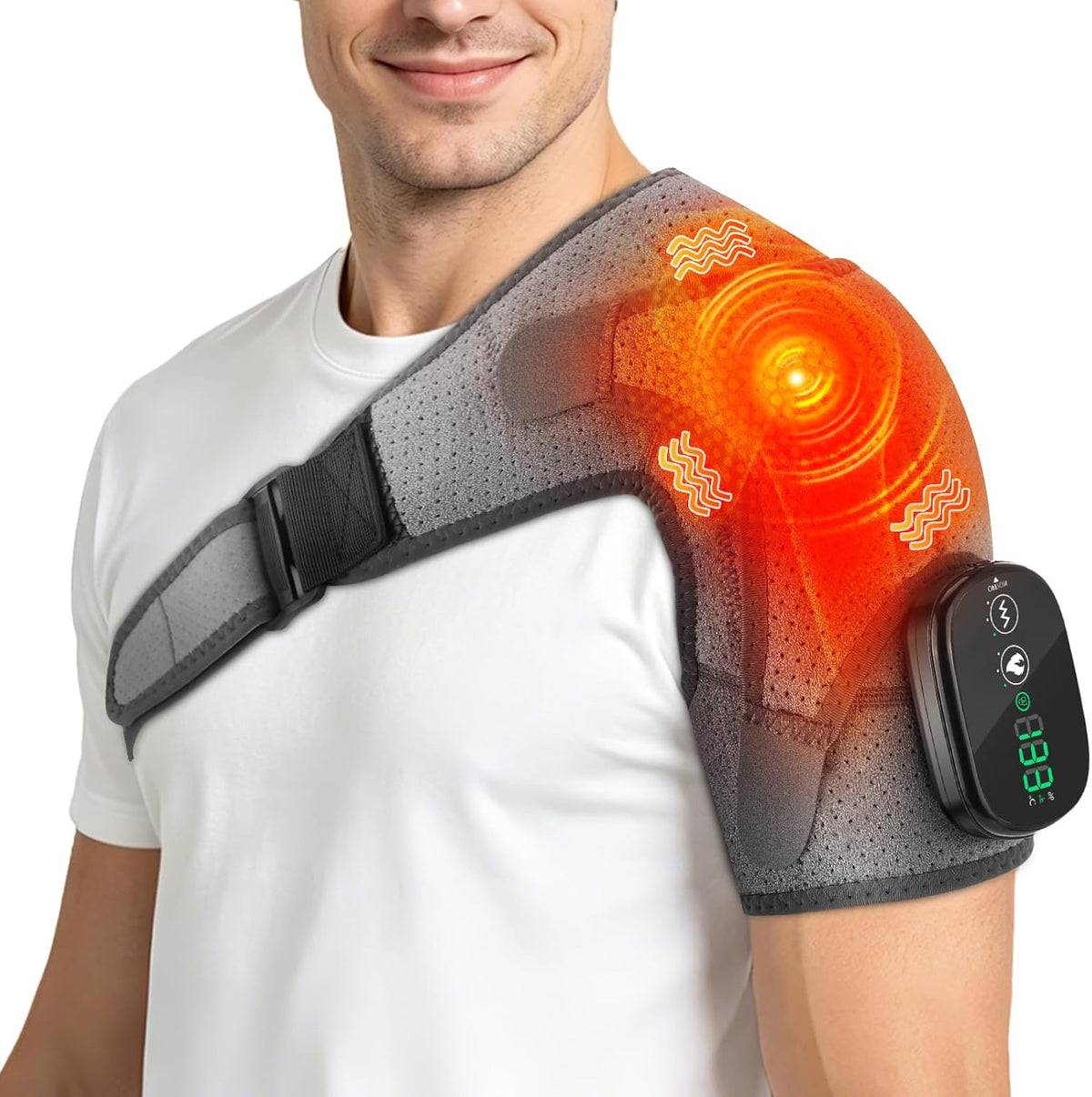 Shoulder Heating Pad with Massage, Rotator Cuff Shoulder Brace for Frozen