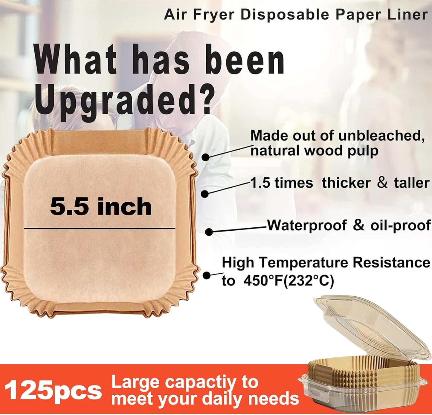 Air Fryer Liners Disposable 9 Inch, 9 inch Air Fryer Liners 125 Pcs Large Square Air Fryer Paper Liners for 5QT 6qt 8QT Air Fryer, Non-stick Parchment Paper for Frying, Baking