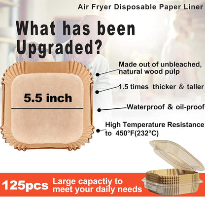 Air Fryer Liners Disposable 9 Inch, 9 inch Air Fryer Liners 125 Pcs Large Square Air Fryer Paper Liners for 5QT 6qt 8QT Air Fryer, Non-stick Parchment Paper for Frying, Baking