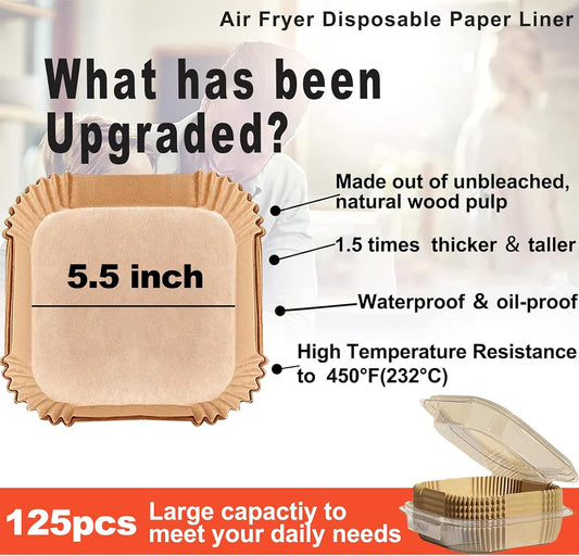 Air Fryer Liners Disposable 9 Inch, 9 inch Air Fryer Liners 125 Pcs Large Square Air Fryer Paper Liners for 5QT 6qt 8QT Air Fryer, Non-stick Parchment Paper for Frying, Baking