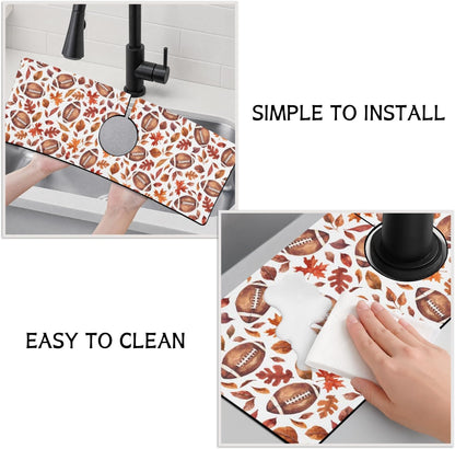 Light Brown White Checkered Kitchen Sink Splash Guard Faucet Mat,Faucet Non-Slip Absorbent Mat,Farmhouse Sink Splash Guard Behind Faucet for Kitchen Bathroom, 15"x5.5"