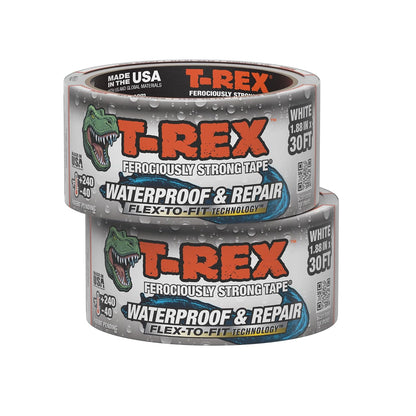 T-REX Waterproof and Repair Tape,1.88" x 30 ft, Ferociously Strong, Extreme Weather & UV Resistant Pool Repair Tape, Works Underwater & Sticks to Wet Surfaces, White, (Pack of 1)