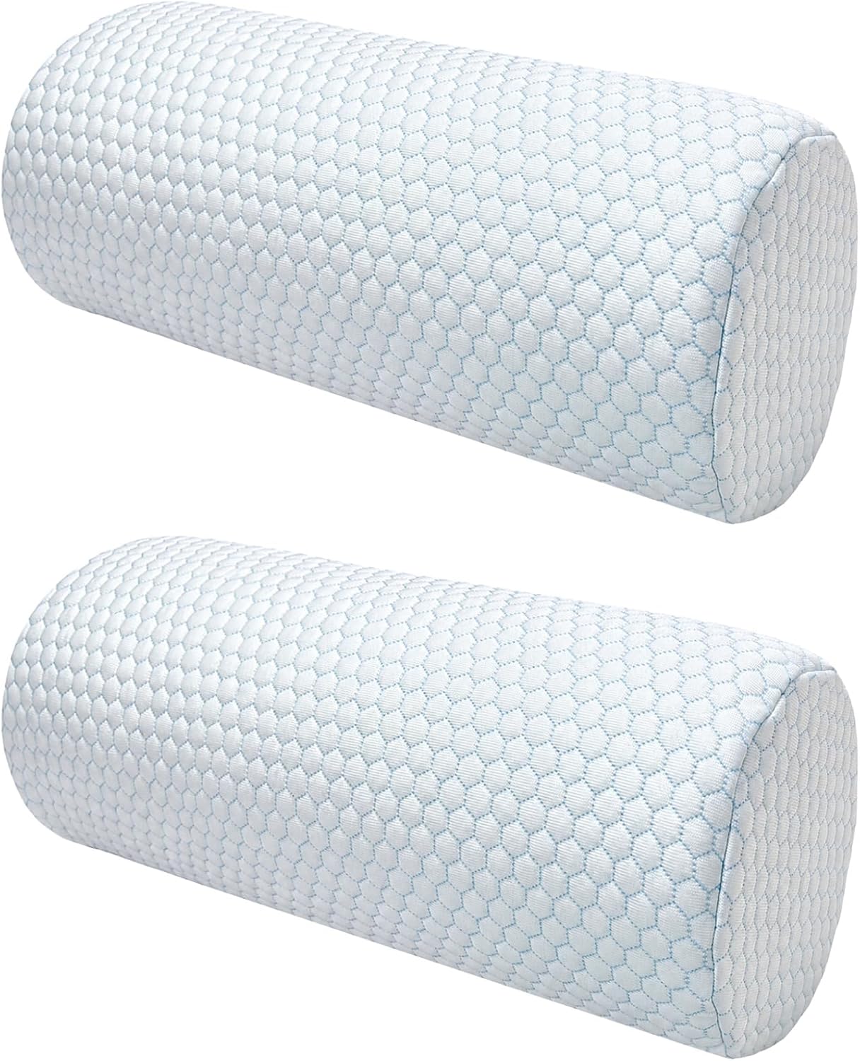 2 Pcs Neck Roll Pillows, Round Cooling Cervical Bolster Pillows, Memory Foam Cylinder Support Cushions with Washable Cover for Sleeping, Travel, Office, 15.7 x 5.9