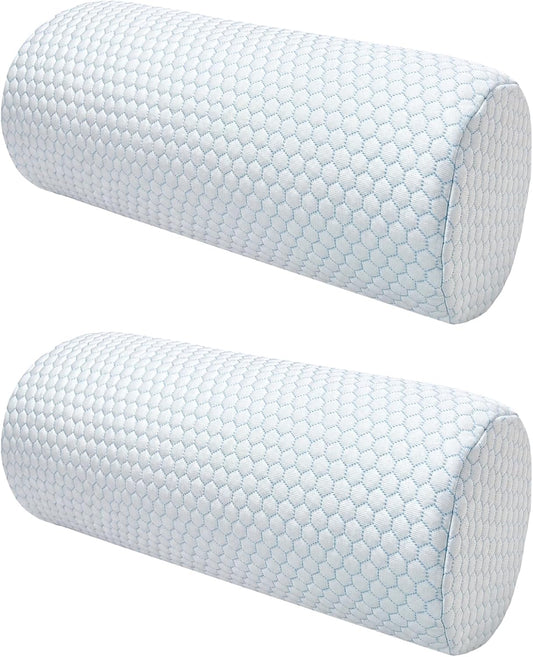 2 Pcs Neck Roll Pillows, Round Cooling Cervical Bolster Pillows, Memory Foam Cylinder Support Cushions with Washable Cover for Sleeping, Travel, Office, 15.7 x 5.9