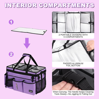 Extra Large Cleaning Caddy Bag with Built-In Support Board, Cleaning Tote Organizer with Removable Divider, Supply Carryall with Adjustable Shoulder Strap and Waist Belt for Cleaners & Housekeeper