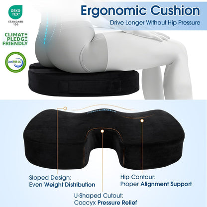 CloudBliss Ergonomic Seat Cushion & Lumbar Support Pillow Set, Black,Large