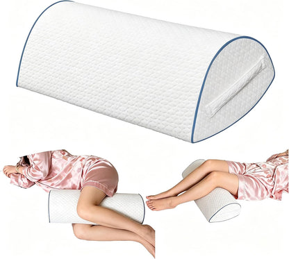 Memory Foam Knee Pillow for Back Sleepers, Spinal Alignment, Gray | Teardrop shape, leg cradle, 22"x10"x6", machine-washable cover, cooling air-layer, post-surgery & side sleep use