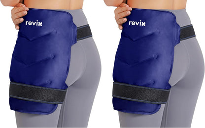 REVIX Hip Ice Pack Wrap with Straps, Reusable Gel Cold Compression for Hip Replacement, Soft Plush Lined Cold Packs for Sciatic Nerve Discomfort Relief
