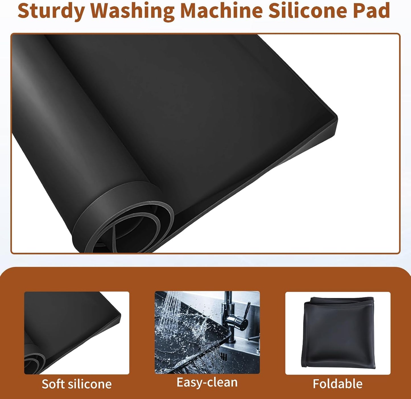 Large 29×29''Silicone Washing Machine Drain Pan,0.98" Raised Edges,Non-Slip Waterproof Drip Tray for Under Washer & Dryer,Anti-Vibration Floor Leak Protector for Refrigerator,Air Fryer,Coffee Maker