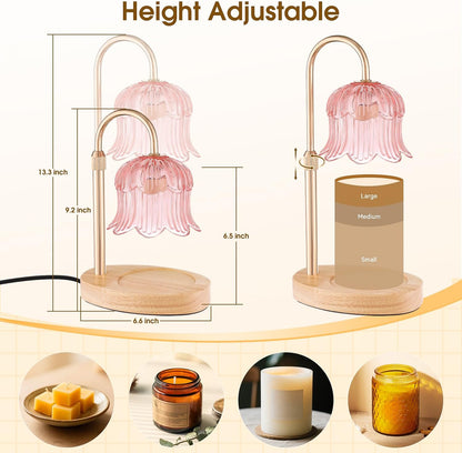 Candle Warmer Lamp Adjustable Timer - Electric Flower Glass Candles Light | Height Adjustable Dimmable Vintage Base Modern Wax Candles Jar Top Warmers Wax Melts Birthday Women Mom House Warming Gifts