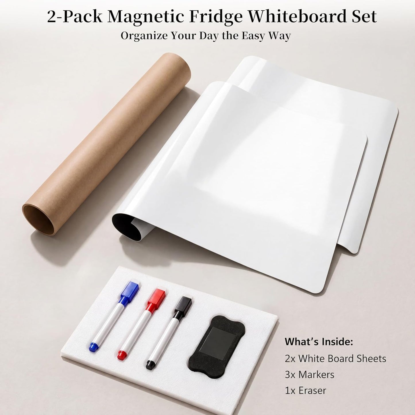 Magnetic White Board for Refrigerator Plan Weekly Menus at a Glance | Dry Erase Sheet for Meal Schedules - 12" x 8" Kitchen Command Center for Busy Moms with Magnet Backing Packed Flat