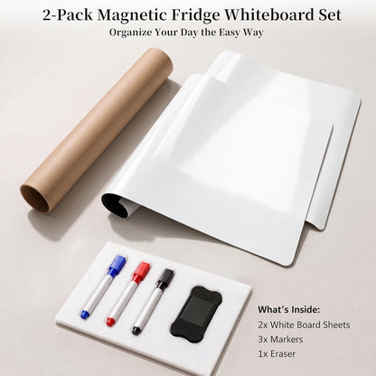 Magnetic White Board for Refrigerator Plan Weekly Menus at a Glance | Dry Erase Sheet for Meal Schedules - 12" x 8" Kitchen Command Center for Busy Moms with Magnet Backing Packed Flat