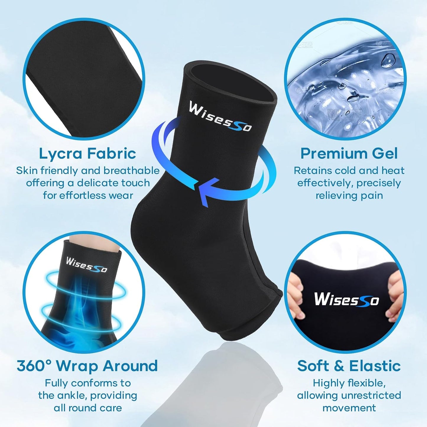 Ankle Ice Pack Wrap, Achilles Tendonitis Brace, Hot & Cold Compress | Resuable Ankle Ice Pack for Injuries, Swelling, Plantar Fasciitis, Sprained, Pain Relief (Black, 1 Pack)
