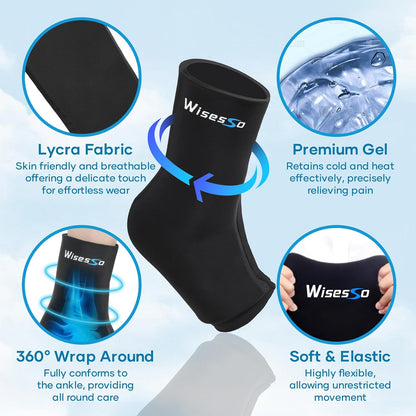 Ankle Ice Pack Wrap, Achilles Tendonitis Brace, Hot & Cold Compress | Resuable Ankle Ice Pack for Injuries, Swelling, Plantar Fasciitis, Sprained, Pain Relief (Black, 1 Pack)