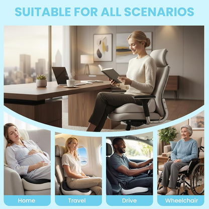 Seat Cushion, Memory Foam for Sit Bone and Back Pain Relief | Dual-Hole Ventilation, Coccyx,Sciatica and Tailbone Hip Relief ,Posture Support ,Office Chair and Car Seat,Home Use