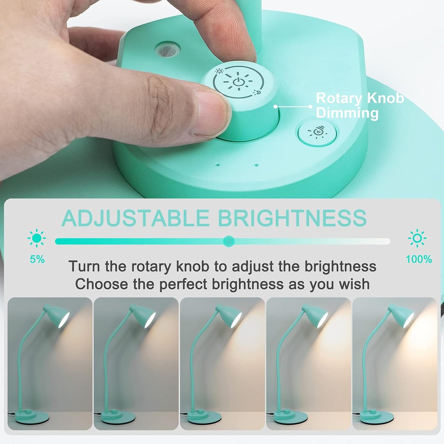 BOHON LED Desk Lamp with USB Charging Port 3 Color Modes Dimmable, Black | Reading Light Intelligent Induction Auto Dimming Task Lamp Neck Flexible Table Lamp for Bedside Office, AC Adapter Include