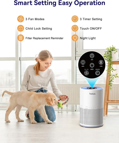 Tailulu Air Purifiers for Home 1200 Ft², H13 True HEPA Air Purifier Bedroom